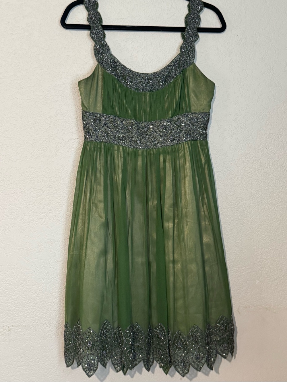 Adrianna Papell Evening Essentials Beaded Silk Short Gown Dress Size 6